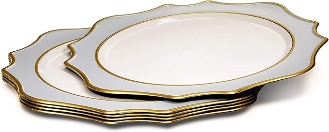 " OCCASIONS " 20 Pieces Round 13'' ACRYLIC MELAMINE Reusable Wedding Charger Plate (Scalloped Dolphin Gray and Gold)
