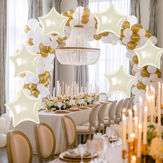 Cream Star Foil Balloons, 10PCS Cream White Foil Stars Shape Balloons, 18 Inch Beige Aluminum Balloon for Helium Pentagram Balloon for Birthday, Anniversary, Graduation, Baby Shower Party Decoration