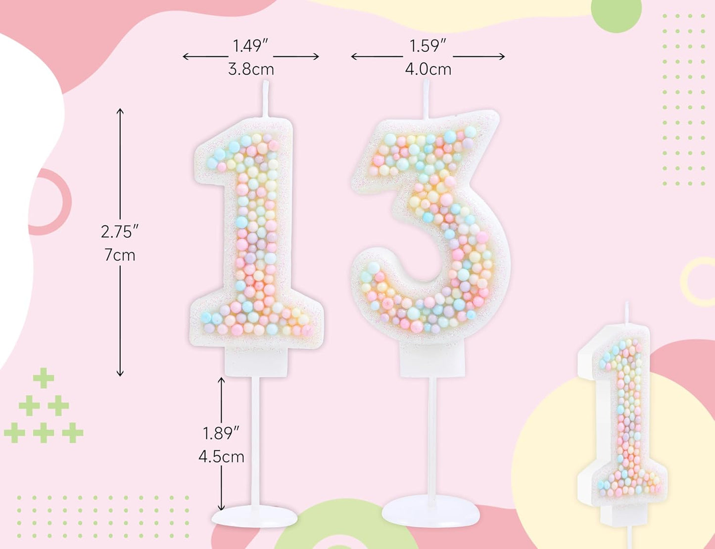 13th Birthday Candle Macaron Glitter 3D Pastel Number 13 Candles for Birthday Cakes Girl Women Sweet Theme Birthday Wedding Anniversary Party Cake Decoration