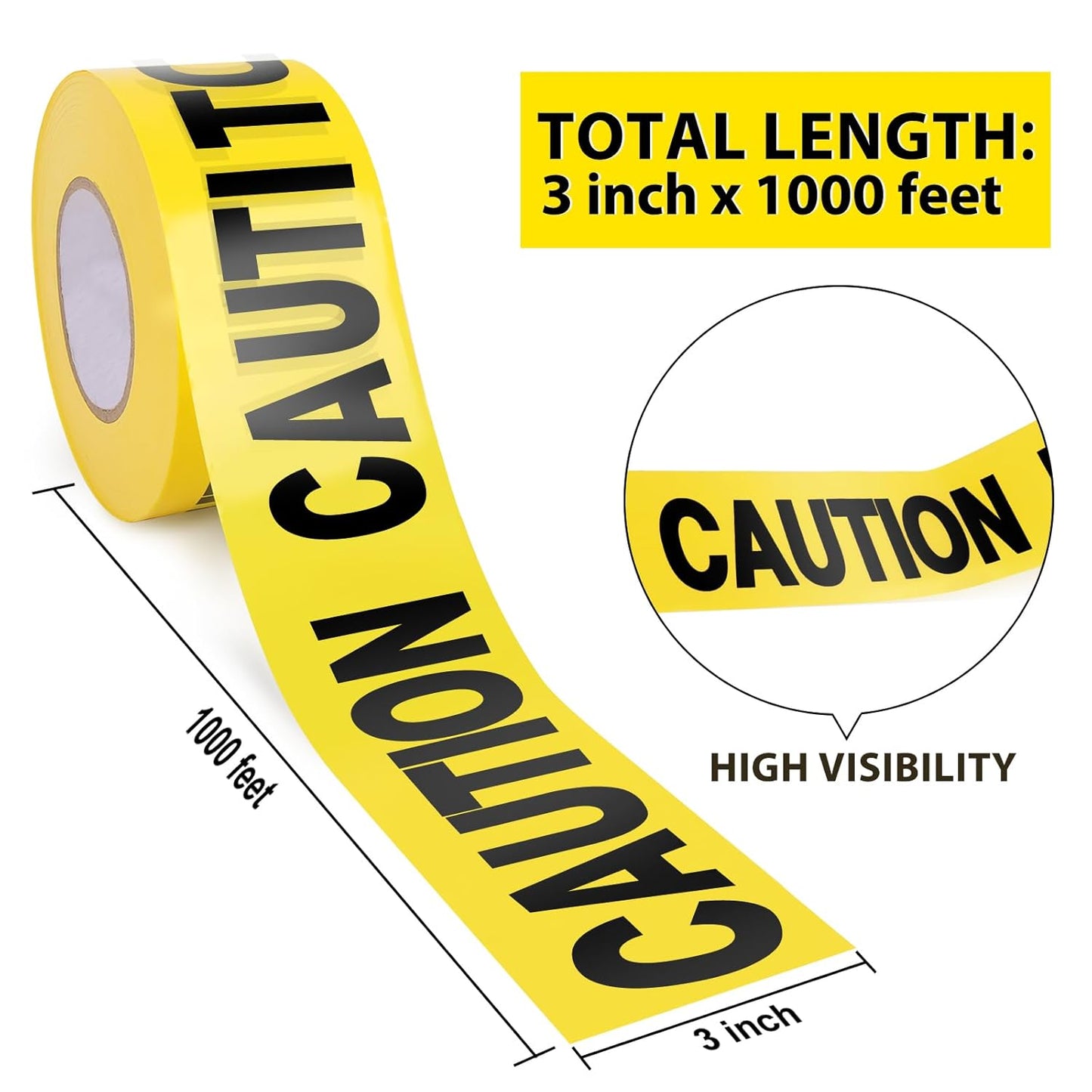 GroTheory Halloween Decorations Caution Tape 2 Pack, 3" x1000ft Safty Tape Yellow Caution Tape Roll, Construction Tape for Danger/Hazard Areas/Crime Scene Halloween Party Decorations