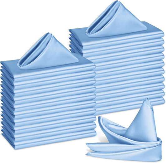 Bailarina 120 Pack Blue Mist Satin Napkins,17x17 Inches Wedding Napkins Square Soft Silky Table Napkins Bulk Decorative Elegant Cloth Napkin for Party Decoration, Banquet,Wedding,Graduation