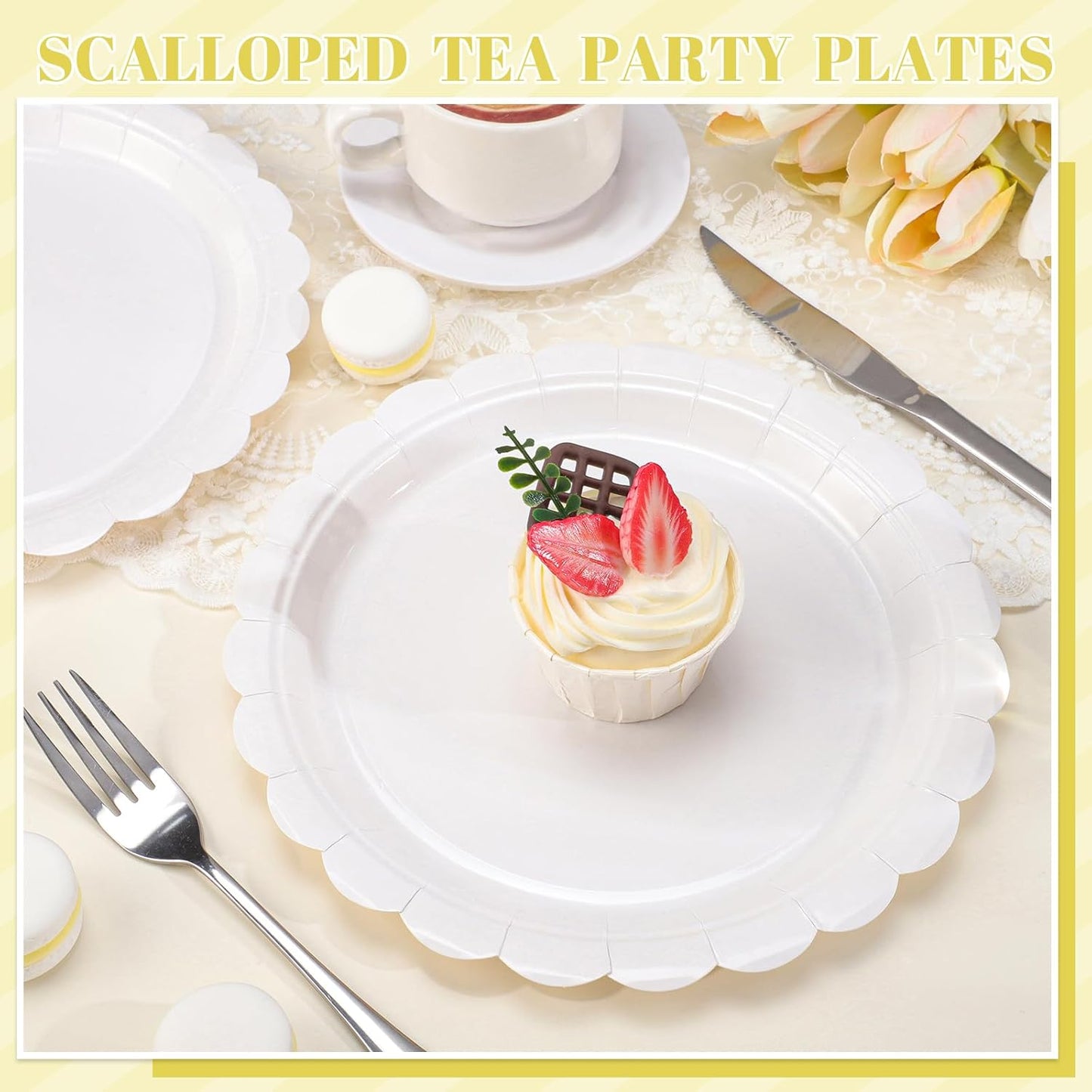 30 Pcs Dessert Plates Disposable, 7 Inch Scalloped White Plates Small Cake Birthday Plate for Wedding, Birthday, Bridal Shower