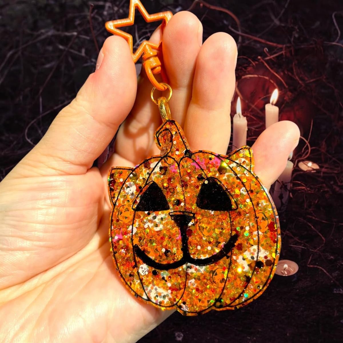 HEMOER Pumpkin Orange Glitter, 100g/3.5oz Holographic Chunky Glitter Mixed Hexagon Chunky & Fine Flakes Thanksgiving Sequins for Epoxy Crafts, Resin, Nail Body, Tumblers, Festival Party