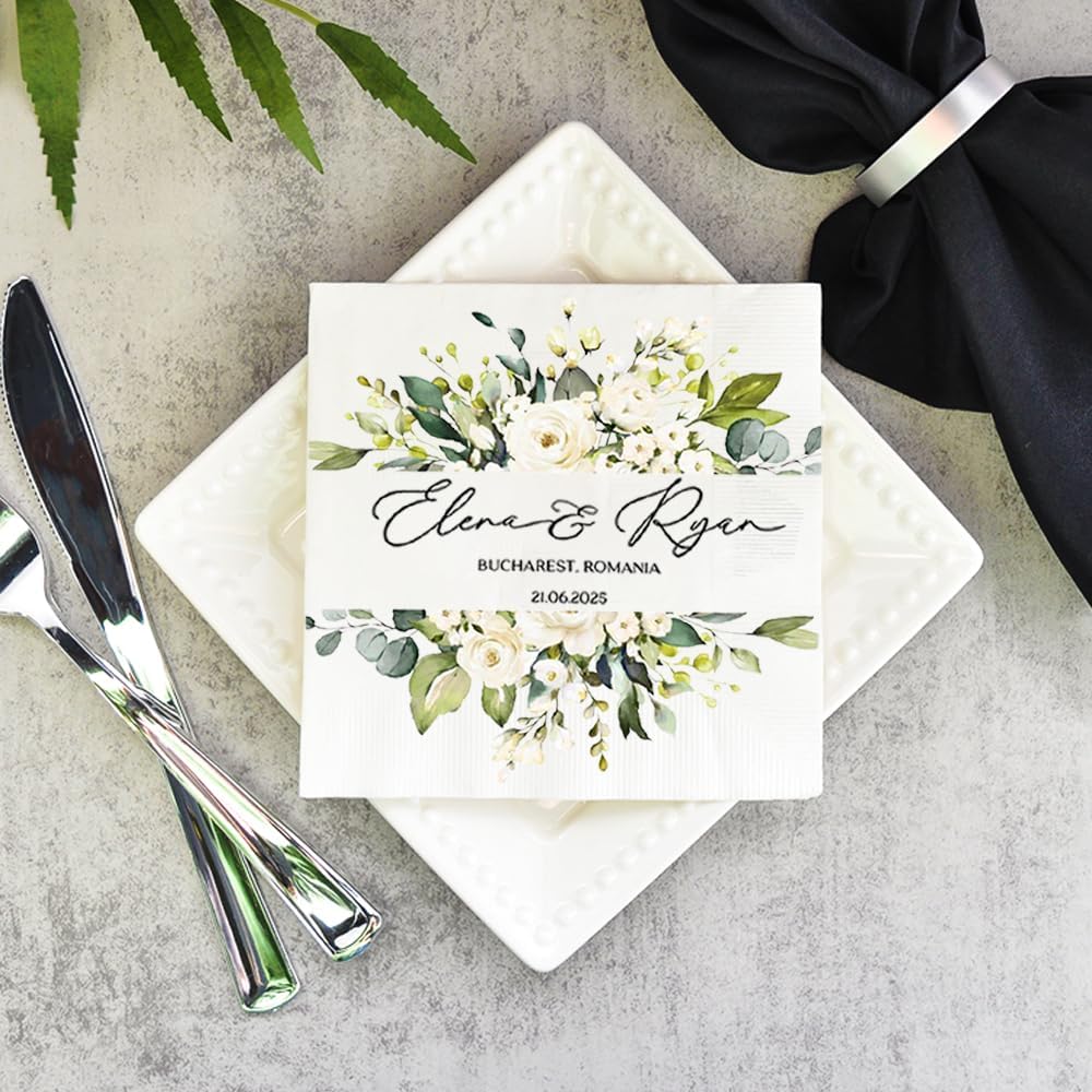 Personalized Wedding Cocktail Napkins, Customized Monogram Wedding Napkin, Custom Dinner Napkins For Bridal Shower, Beverage Cocktail Luncheon Dinner, Engagement Party Decorations, Anniversary Decor