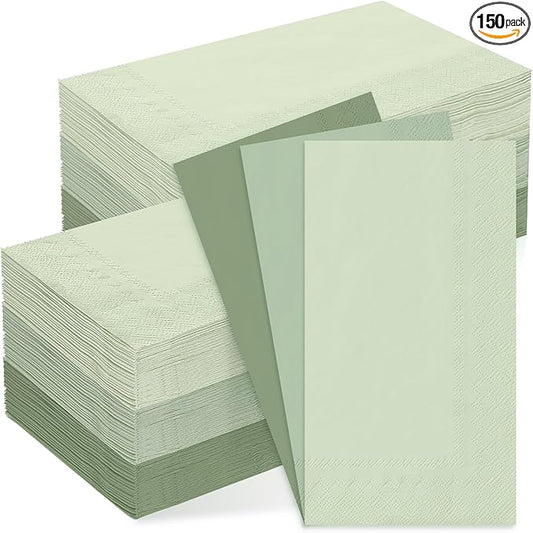 Whaline 150Pcs Sage Green Guest Paper Napkins 3 Colors Disposable Guest Hand Towel Napkins Multi-colored Bathroom Napkins for Home Party Table Decor