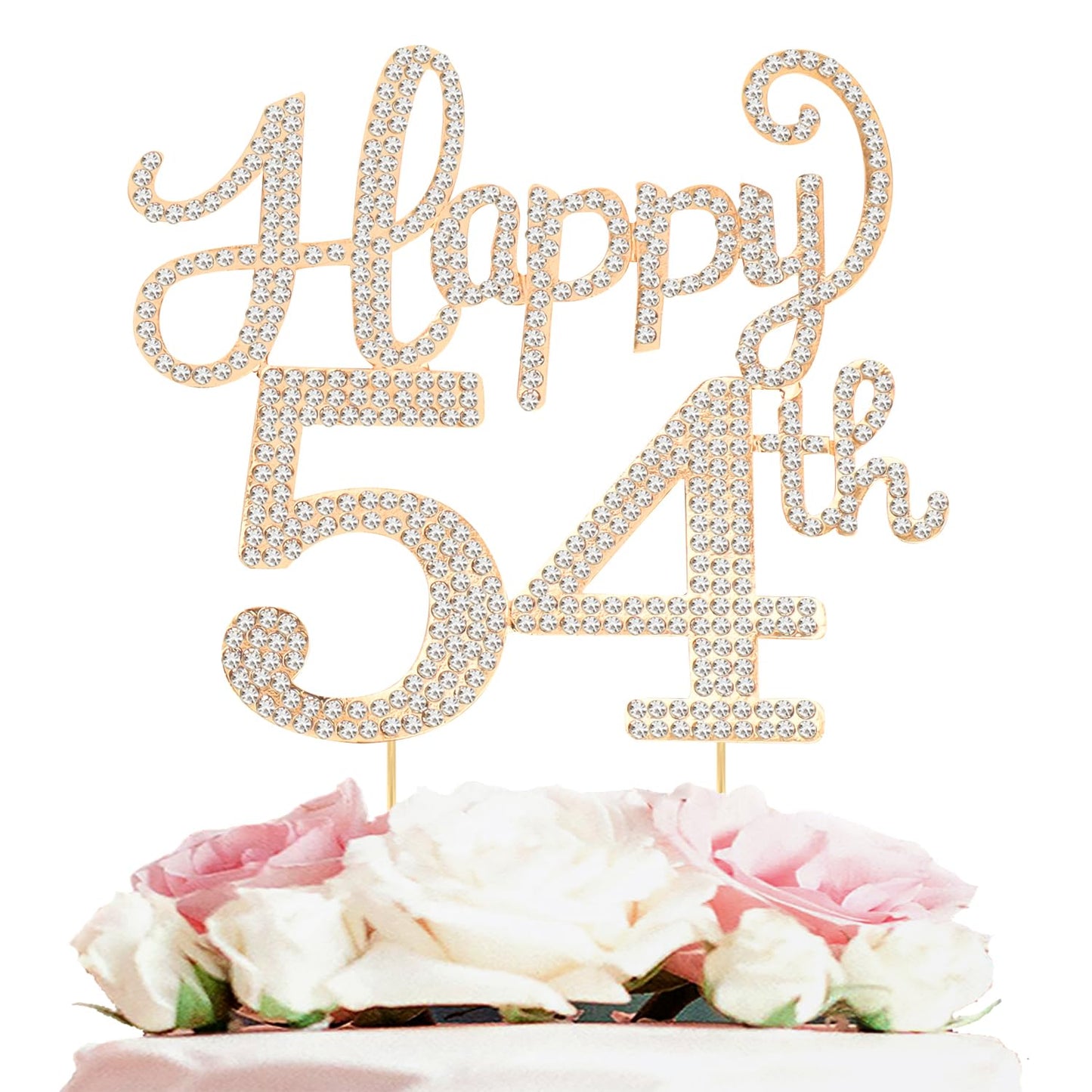 Happy 54th Birthday Decorations,54th Birthday Gold Rhinestone Cake Topper - Cheers to 54 Years Old Bday Party Metal Sparkly Cake Centerpieces Sign.