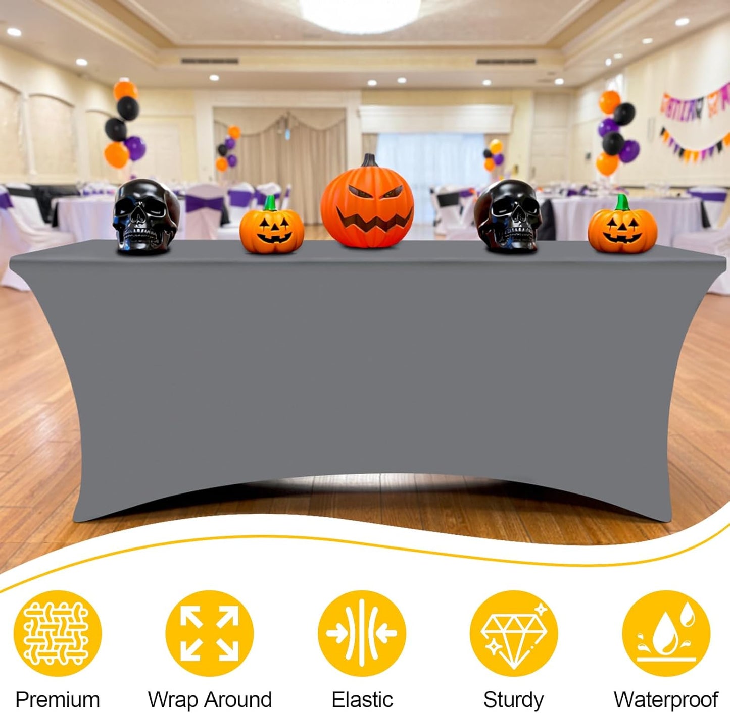 Smiry 2 Pack Spandex Table Cloth 4FT, Elastic Fitted Stretch Tablecloths, Washable and Wrinkle Free Rectangular Patio Table Cover for Outdoor, Wedding, Banquet & Parties (Grey, 48Lx30Wx30H Inch)