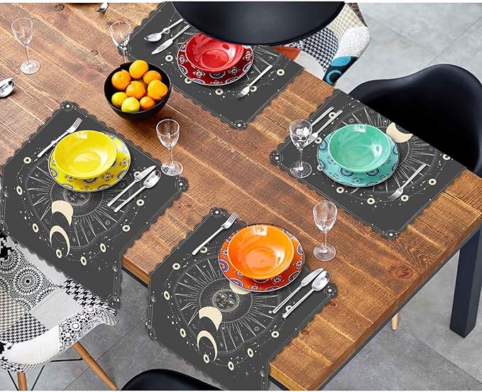 Moon Sun Cloth Table Napkins Set of 4 Star Galaxy Moonlight Esoteric Astrology Science Polyester Washable Decoration Dinner Napkins for Kitchen 18 x 18 inch
