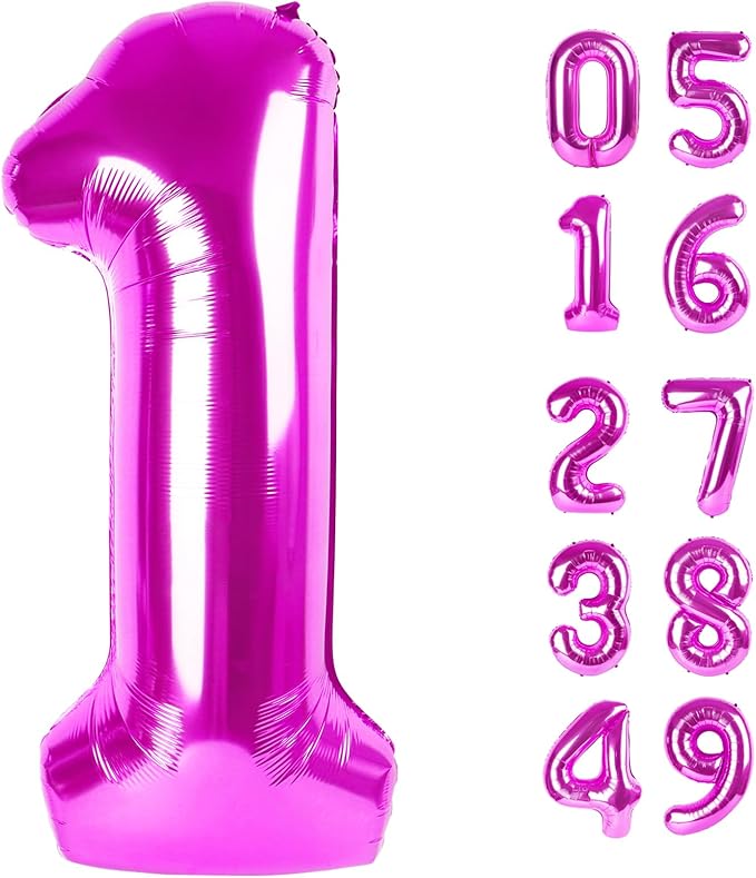 40 Inch Rosy Purple 1 Balloon for First Birthday, 1st Number Balloons Birthday Decorations for Girl Kids Toddler Baby, One Giant Number 1 Balloon