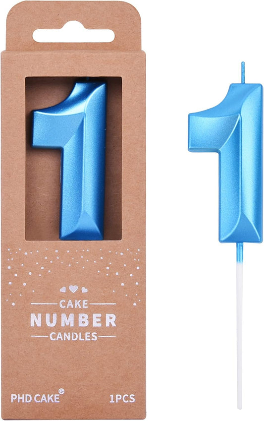 PHD CAKE 2.76 Inch Diamond Blue 1 Number Birthday Candles, Blue Number Candles, Cake Number Candles, Party Celebration