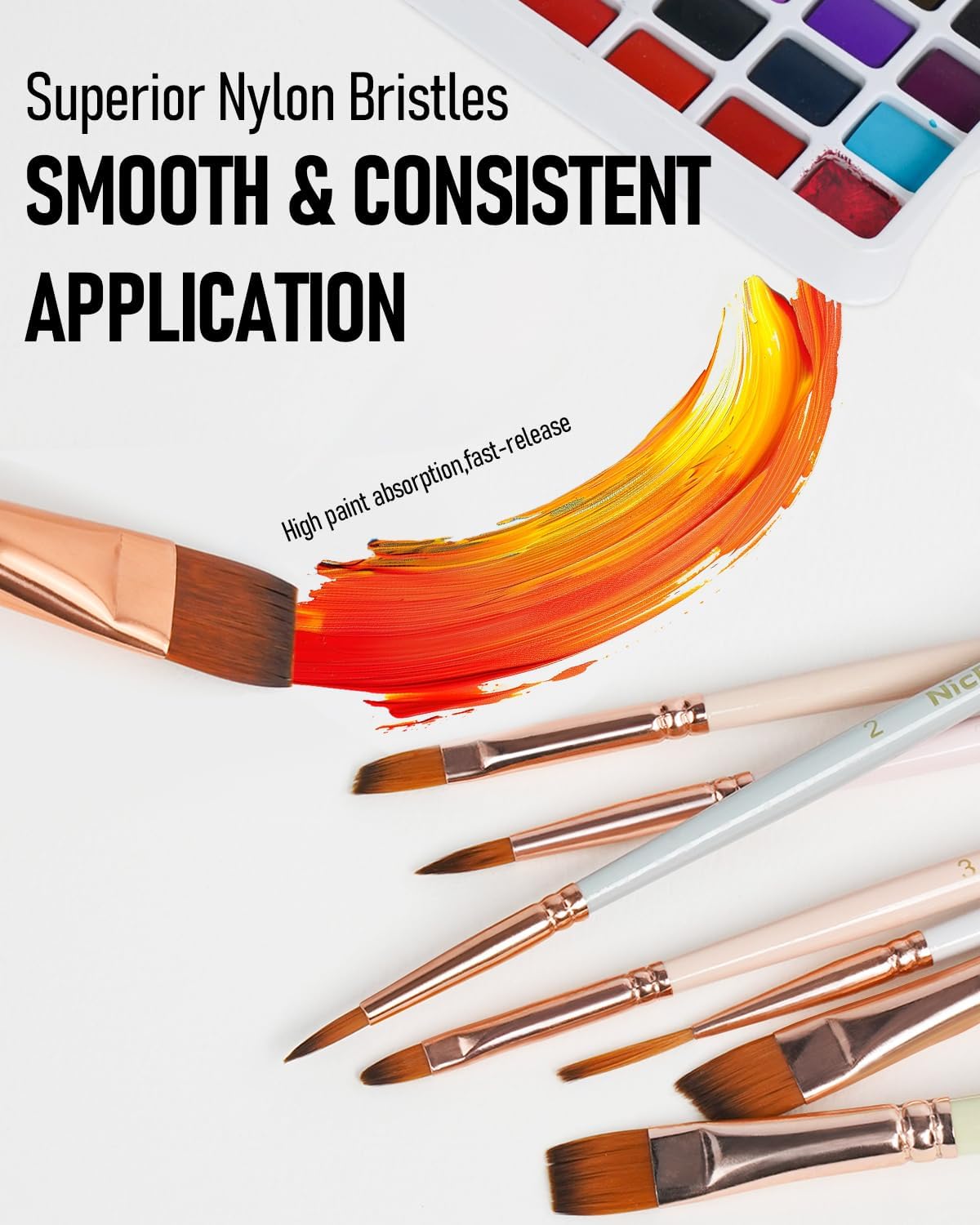 Nicpro 12pcs Artist Paint Brush Set, Aesthetic Pastel Paintbrushes Craft Paint Brushes for Acrylic Painting, Oil, Watercolor, Gouache, Tempera, Face, Body, Art Supplies for Artists and Beginners