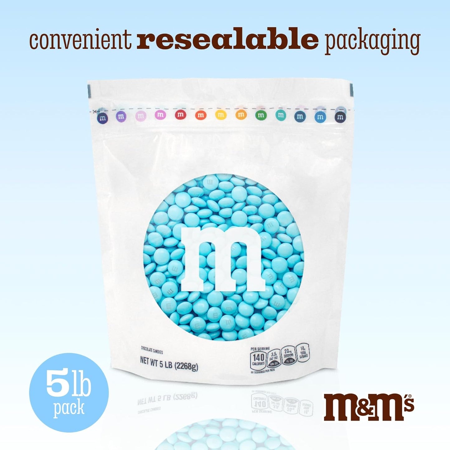 M&M’S WORLD Light Blue Milk Chocolate Candy, 5lbs of M&M'S in Resealable Pack for Candy Bars, Birthdays, Baby Showers, Gender Reveals, It's A Boy, Dessert Tables & DIY Party Favors