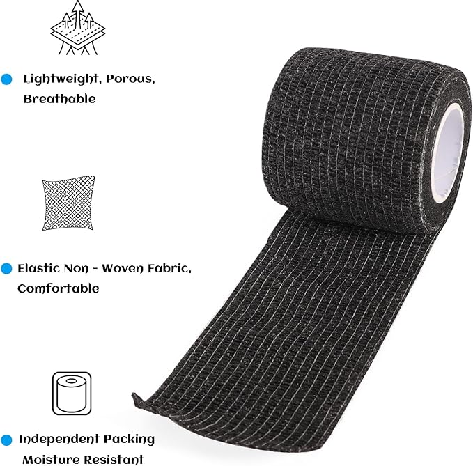 36 Rolls Black Sensi Wrap Elastic Self Adhesive Bandage Wrap 2 Inch, Breathable Cohesive Bandage, Ankle Sprains Swelling Sports Athletic Grip Tape, Dogs Pet Vet Wrap