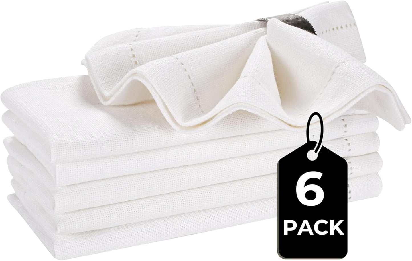 Cloth Dinner Napkins Set of 6 – 100% Cotton White Dinner Napkins 16x16 – Reusable for Easter, Christmas, Weddings, Baby Shower, Parties
