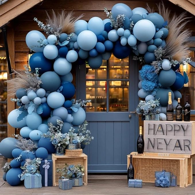Dusty Blue Balloon Arch Double Stuffed Light Dark Blue Balloons Different Size Blueberry Balloon Garland Kit for Baby Shower Birthday Wedding Bridal Christmas New Year Party Decorations