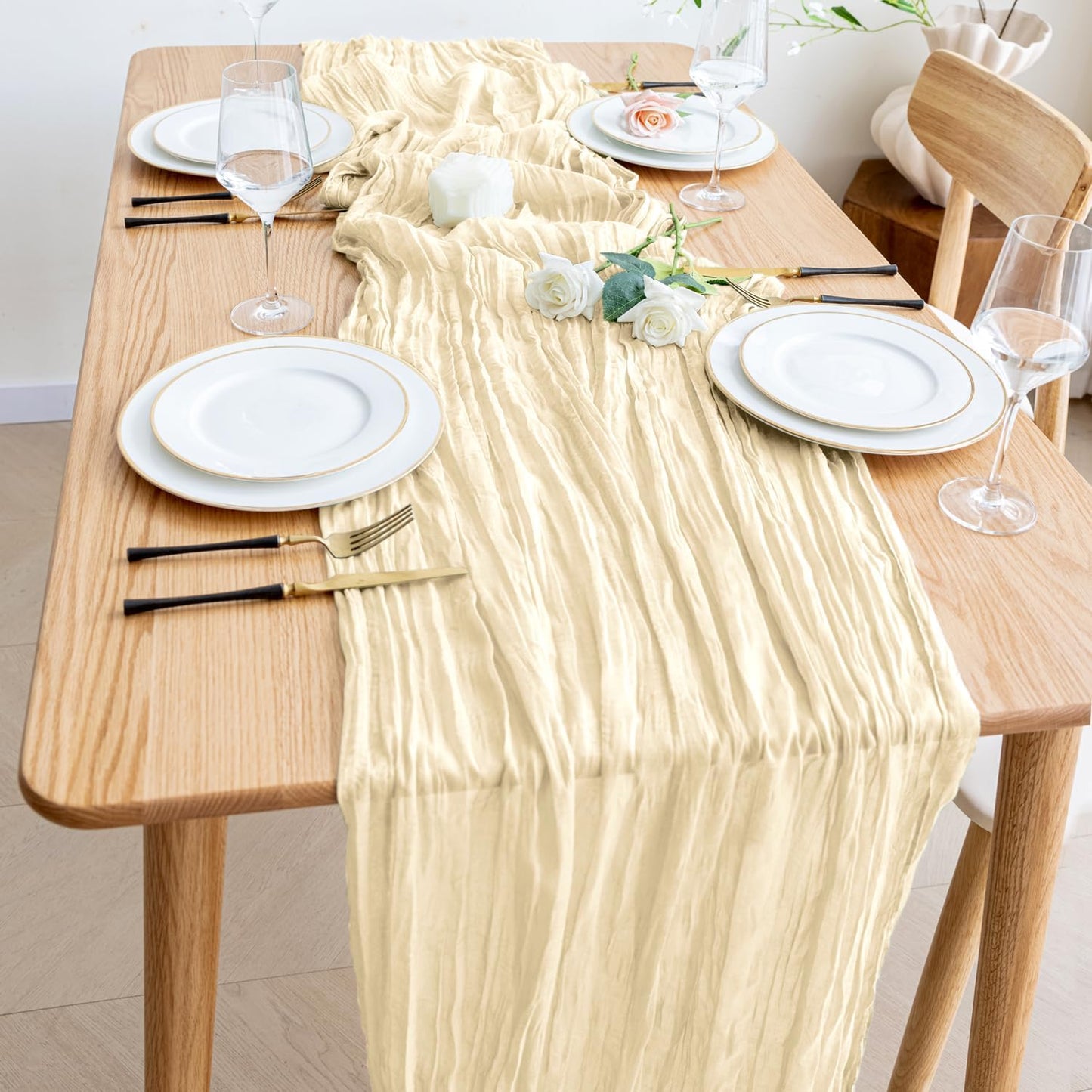 Wokceer Cheesecloth Table Runner Beige 10FT Boho Christmas Gauze Cheese Cloth Table Runner for Party Easter Rustic Sheer Table Runners for Baby Bridal Shower Wedding Table Decor