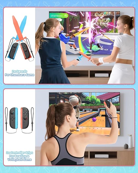 [𝗦𝘄𝗶𝘁𝗰𝗵 𝟮/𝟭 𝗖𝗼𝗺𝗽𝗮𝘁𝗶𝗯𝗹𝗲] - Switch Sports Accessories Bundle for Nintendo Switch 2 (2025)/ Switch 1/ OLED, MENEEA 13-in-1 Family Party Kit with Carrying Bag - Compatible with Joy-con 2 & All Switch Sports Game