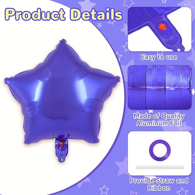 20 Pcs Purple Star Balloons,18 Inch Star Foil Balloons,Stars Shaped Balloon Mylar Helium Balloon for Birthday Party Anniversary Wedding Baby Shower Decorations (Purple)