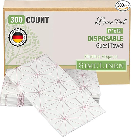 SimuLinen Rose Gold Geometric Disposable Paper Towels for Bathroom - Cloth-Like, Soft, Single-Use, Linen Feel, 12x17", 300ct (Made in Germany)