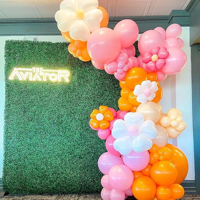 155Pcs Daisy Balloon Arch Garland Kit Macaron Pink Yellow Retro Orange White Heart Balloons with Plum Clip Daisy Shaped Flower for Two Groovy Party Decor Daisy Theme Wedding Birthday Mother’s Day