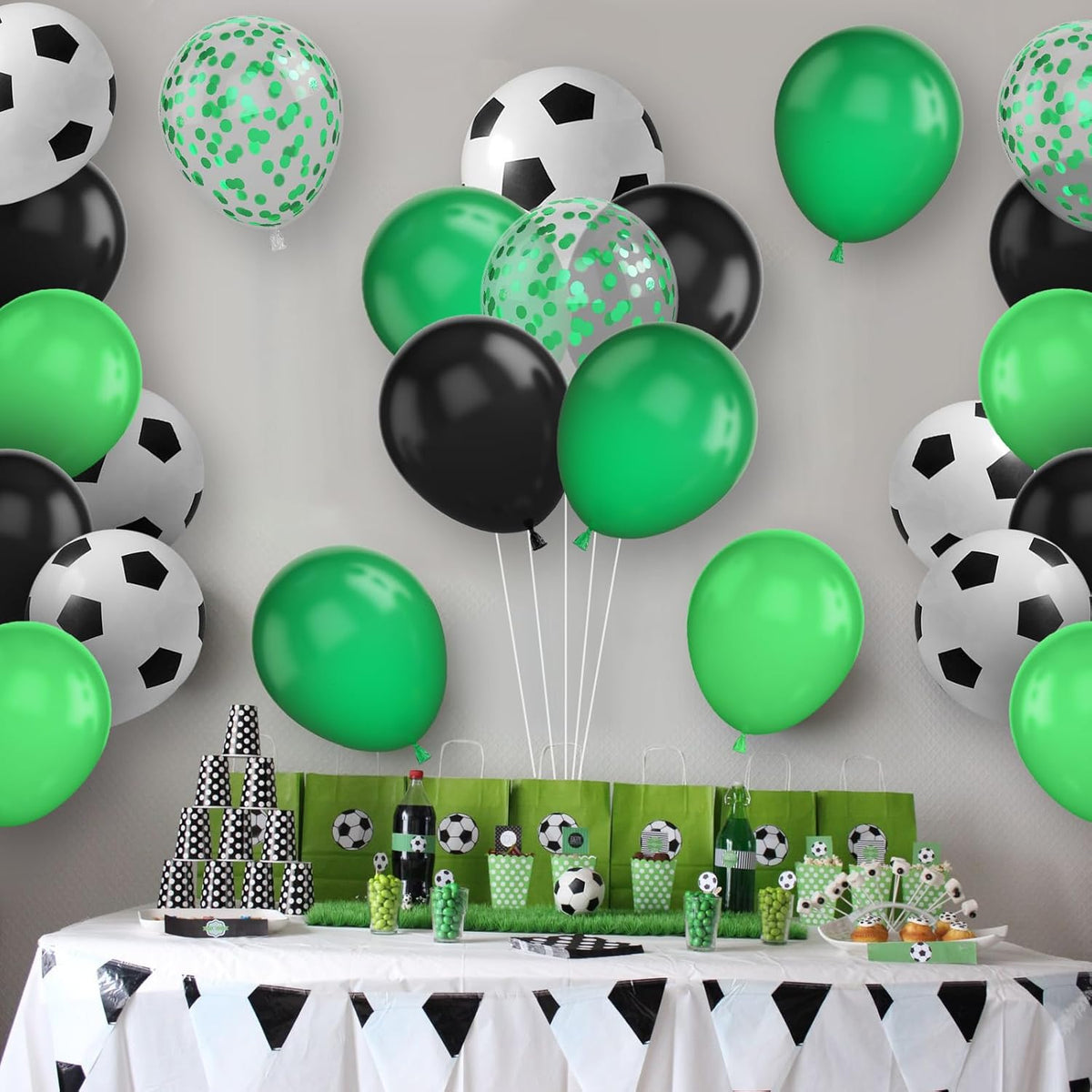 30pcs Soccer Balloon Green Black,Soccer Print Balloon 12 Inch Set,Football Party Birthday Decorations for Boys Kids Football Sport Theme Party Decorations