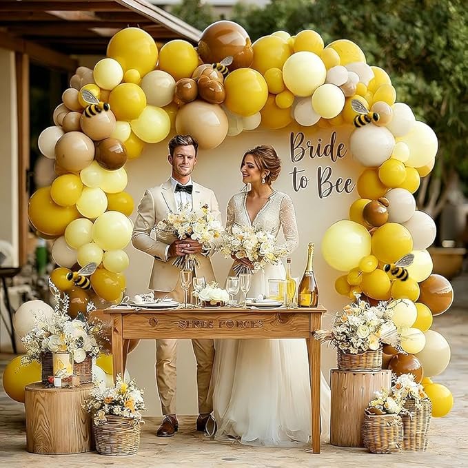 Balloon Garland Arch Kit Pastel Yellow Blush White Sand Brown Balloons Double Stuffed Mustard Yellow Bee Balloons for Neutral Baby Shower Wedding Birthday Gender Reveal Party Decorations