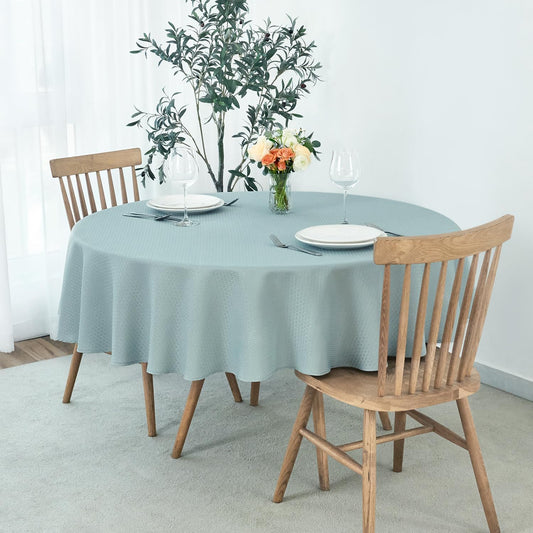 maxmill Round Weaved Texture Design Tablecloth Spill-Proof Wrinkle Free Soft Washable Table Cloth for Circular Table Cover, for Dining Room Banquet Parties Holiday Dinner, 70 Inch Dusty Blue