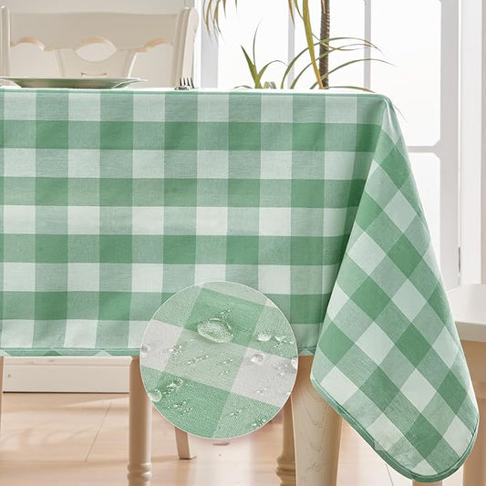 BALCONY & FALCON Gingham Table Cloth Rectangle – Reversible Water-Resistant Cotton Checkered Tablecloth for Outdoor Picnic, Camping, Kitchen, Holiday Party Decor (Green White, 57x118 Inch)