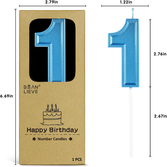 BEAN LIEVE Blue Birthday Candles Number 1, Blue Number Candles, Cake Number Candles for Birthday Parties and Wedding Anniversary Celebrations