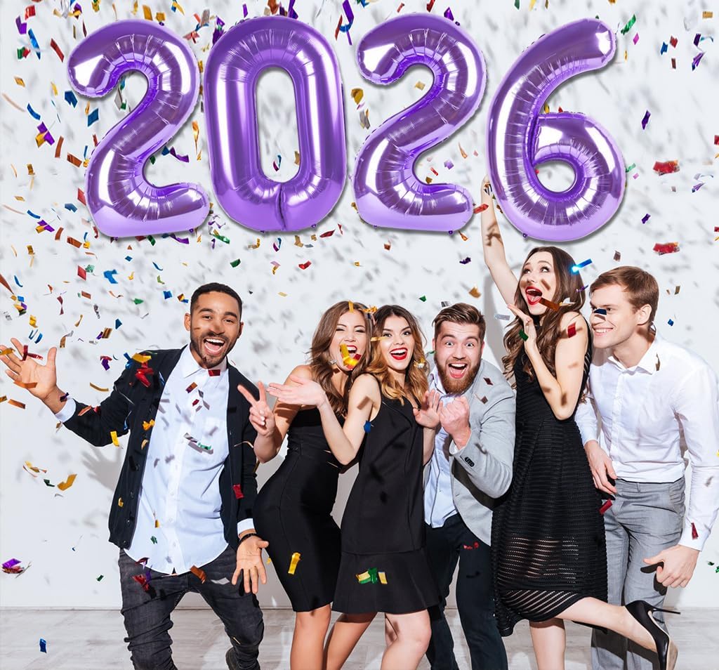 2026 Balloon - Purple Birthday Number Balloons, 40 Inch Large Foil Balloons for Men Women Boys Girls Purple Themed Birthday Decorations，Number 2026 Balloon