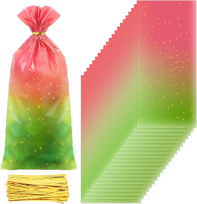 Sweetude 100 Pcs Wildflower Party Cellophane Treat Bags Candy Plastic Clear Goody Bags Flat Bottom Gift Supplies for Baby Shower Bridal Shower Birthday Wedding Party Favors, 11"x 5"(Colorful Style)