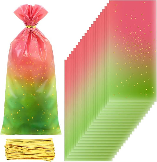 Sweetude 100 Pcs Wildflower Party Cellophane Treat Bags Candy Plastic Clear Goody Bags Flat Bottom Gift Supplies for Baby Shower Bridal Shower Birthday Wedding Party Favors, 11"x 5"(Colorful Style)