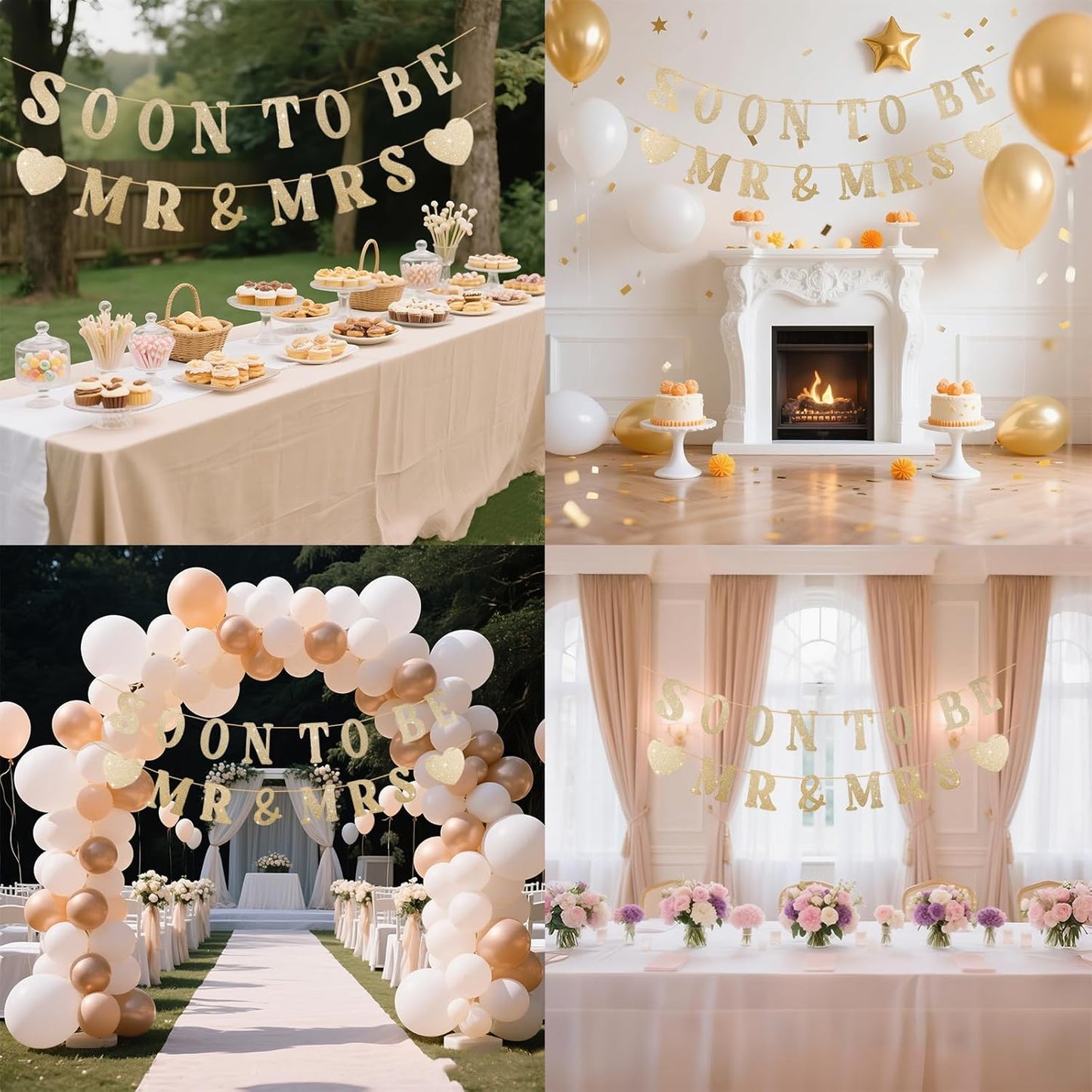 Soon To Be Mr & Mrs Sign Banner For Bridal Shower Decorations, Pre-strung Gold Glitter Wedding Shower Decorations For Home Party, Engagement Banner For Bachelorette Couples Shower