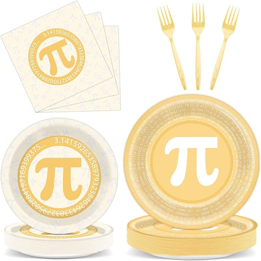 96 PCS Pi Symbol Party Pie Paper Plates and Napkins Math Theme Symbol Disposable Tableware Decorations Pi Day Party Plates Supplies for Kids Birthday Mathematics Day March Math Decorations