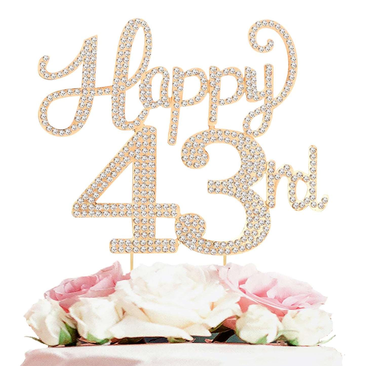 Happy 43rd Birthday Decorations,43rd Birthday Gold Rhinestone Cake Topper - Cheers to 43 Years Old Bday Party Metal Sparkly Cake Centerpieces Sign.