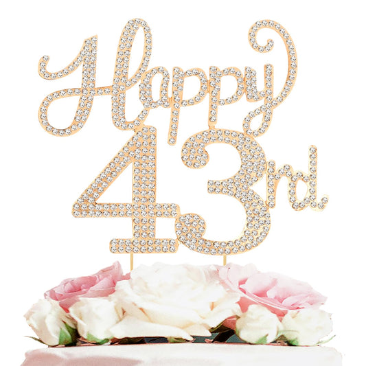 Happy 43rd Birthday Decorations,43rd Birthday Gold Rhinestone Cake Topper - Cheers to 43 Years Old Bday Party Metal Sparkly Cake Centerpieces Sign.