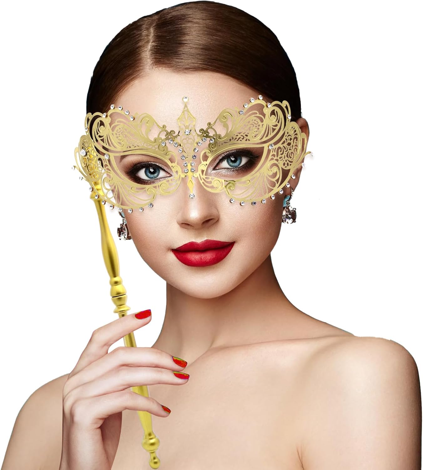 Coddsmz Masquerade Mask with Stick Venetian Mask Mardi Gras Decorations for Womens Halloween Costume Mask