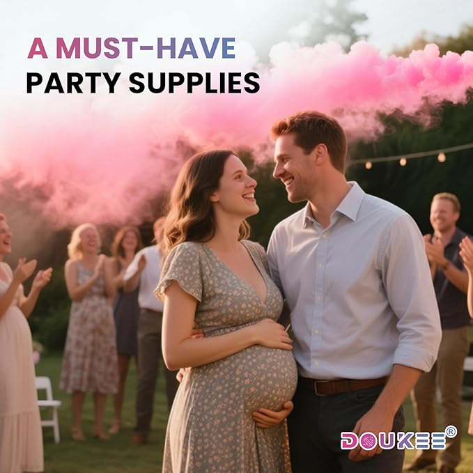 Girl Gender Reval Powder Cannon Pink, DOUKEE Pink Powder Only Smoke Cannon Smoke Popper for Gender Reveal, Baby Shower Party, 2PK