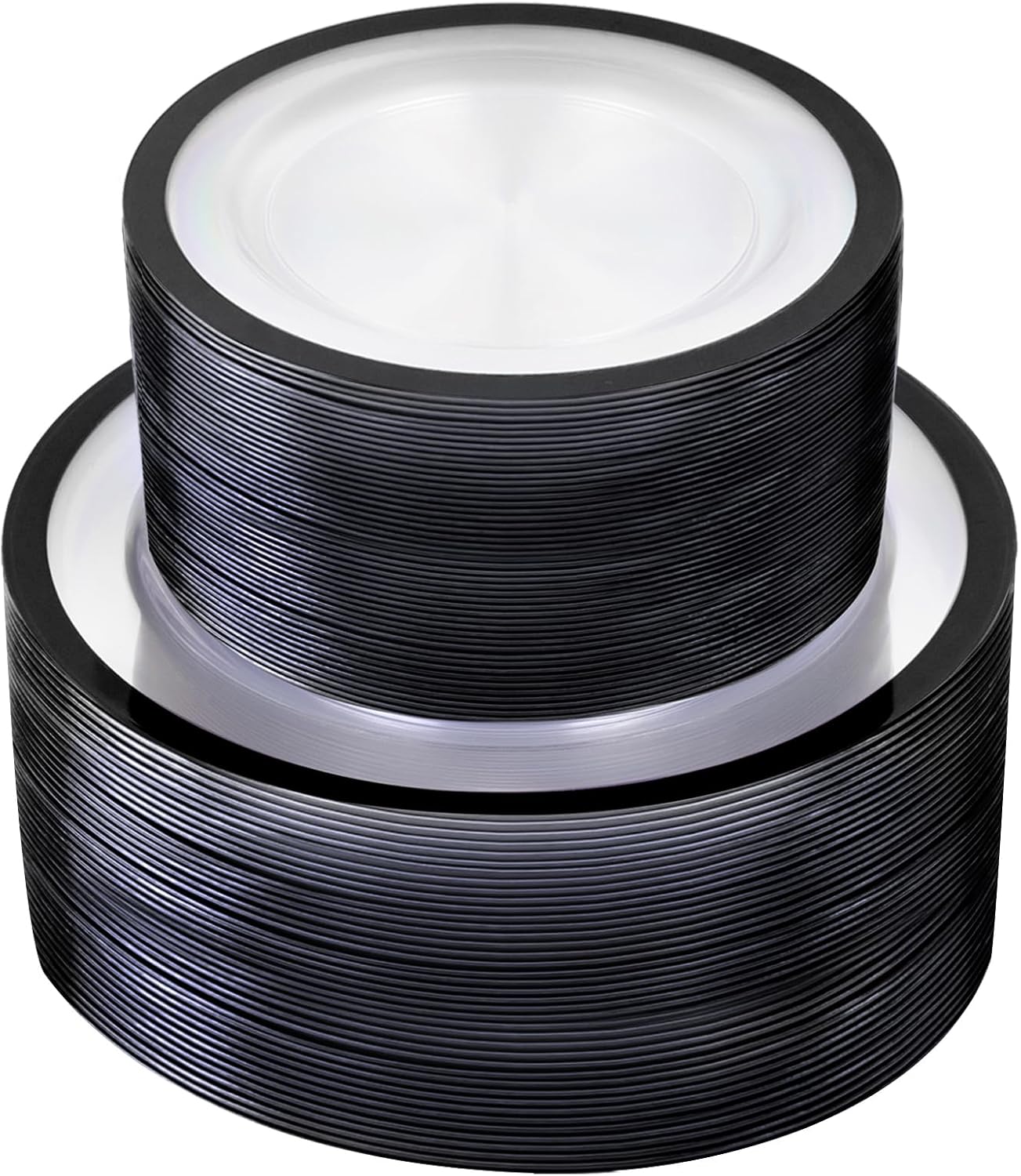 U-QE 120pcs Black Plates Disposable for Party - Clear Plastic Plates Disposable Heavy Duty - Include 60 10" Dinner and 60 7" Dessert Plate, Perfect for Party & Wedding