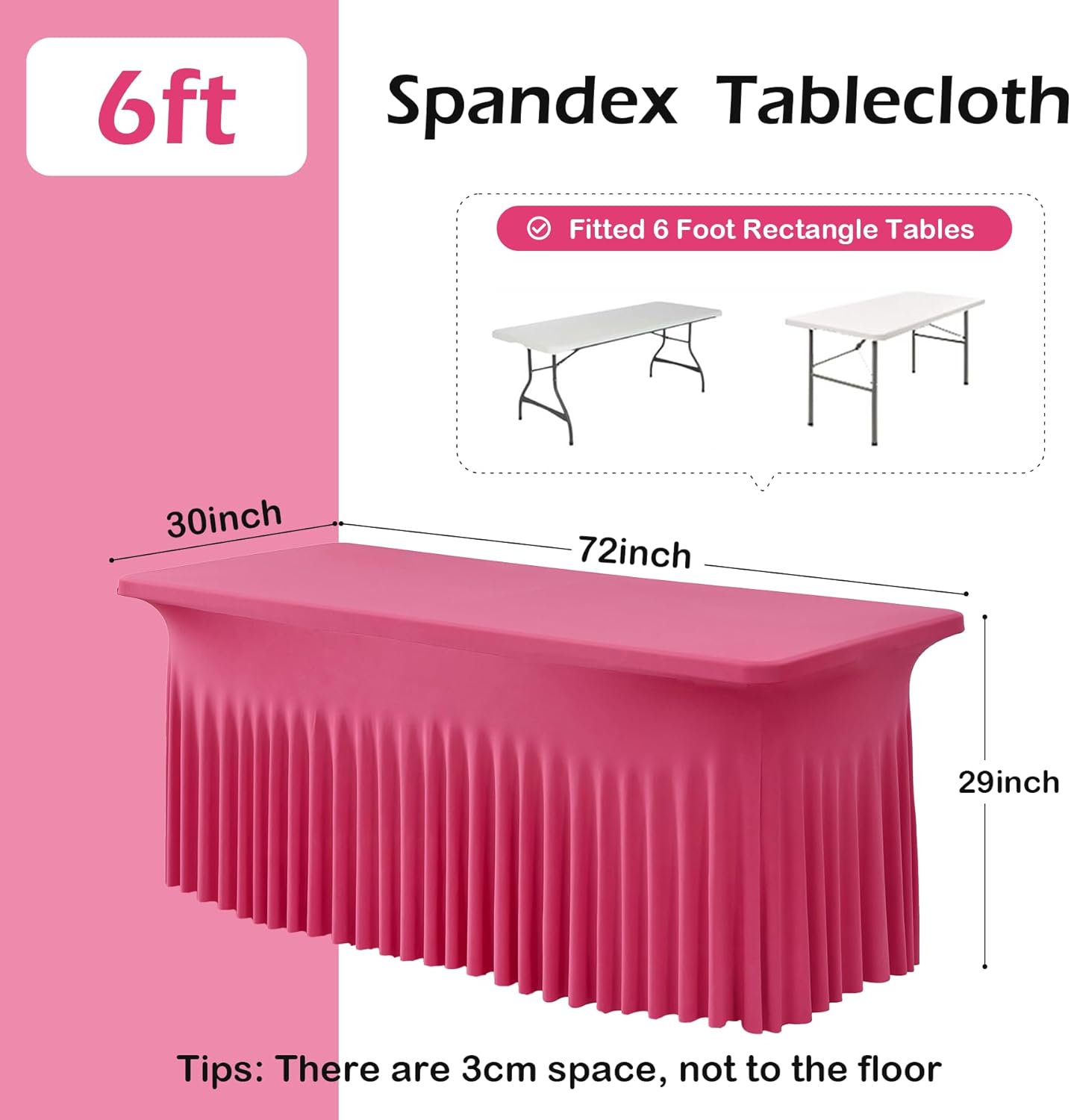 NSSONBEN 4 pk Hot Pink Spandex Tablecloth for 6 Foot Rectangle Tables, Wrinkle Free Fitted Spandex Table Covers 6ft Stretch Table Cloths with Ruffle Skirt for Parties Weddings Banquet Baby Shower