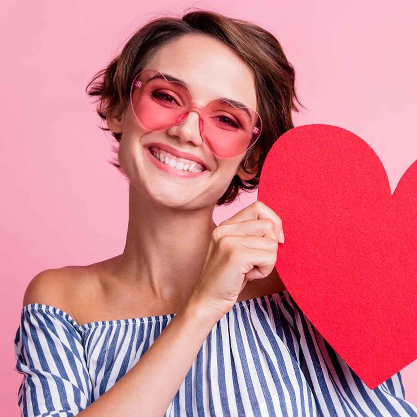 18 Heart Shape Rimless Sunglasses Transparent Candy Color Party Glasses Colored Eyewear for Women