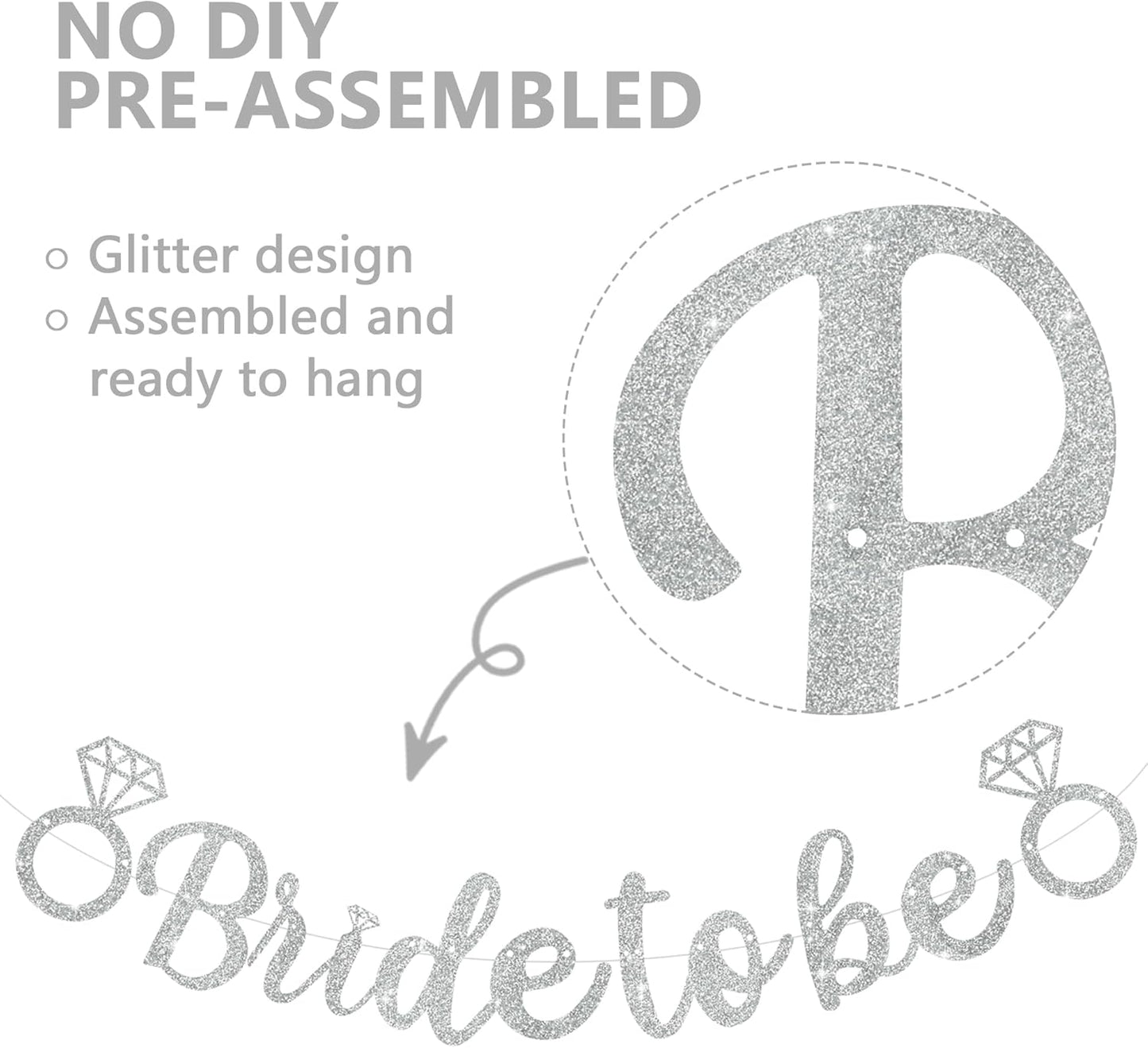 Glitter Silver Bride to Be Banner,Pre-Strung Bridal Shower Sign Garland,Bachelorette Party Decoration Wedding Shower Party Supplies(No DIY)