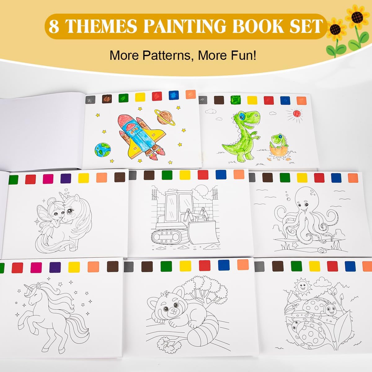 SUMERX 8 Pack Coloring Books Party Favors for Kids, 8 Theme Water Coloring Books Paint Sets for Kids, Art Craft Coloring Gift with Brush Classroom Prizes Return Gifts for Birthday