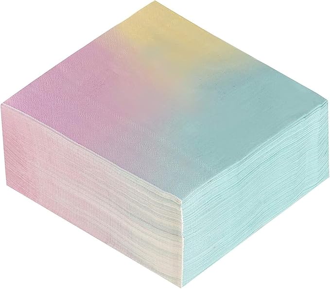 BLUE PANDA Rainbow Paper Napkins - 2-Ply Absorbent Pastel Party Napkins for Rainbow Birthday Events - 6.5 x 6.5 in Folded - Pack of 150