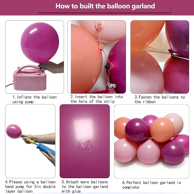 Hot Pink Balloon Arch Kit, Double Stuffed Dark Pink Peach Balloon Garland Fiesta Magenta Balloons Set for Valentine's Day Mother Birthday Bridal Shower Wedding Bachelorette Party Decorations