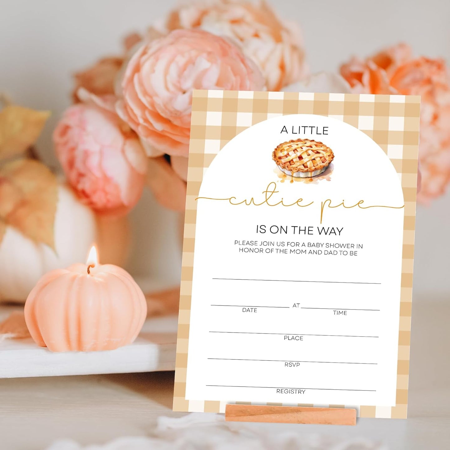 “Cutie Pie” Baby Shower Invitations - Gingham & Pie Design with Envelopes And RSVP Cards - 20Pcs Fill In Baby Shower Party Cards(4 x 6 Inch) (045)