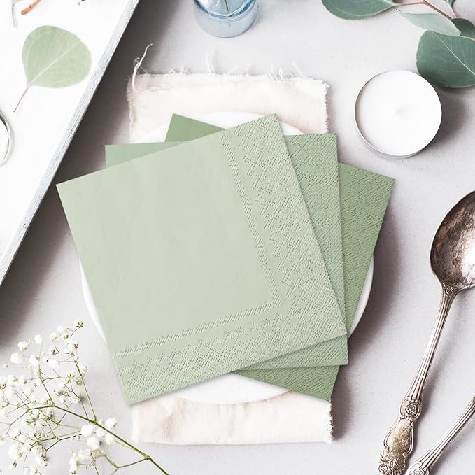 Whaline 150 Pack Sage Green Paper Napkin 3 Sage Green Colors Disposable Luncheon Napkins Dinner Napkins for Wedding Party Celebration Gathering Supplies Table Decorations