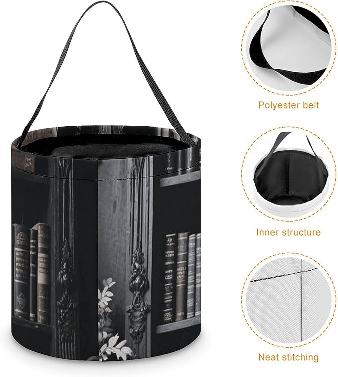Halloween Candy Bucket - Goth Bookshelf Trick Or Treat Candy Bag, Gift Bag for Party Favor Supplies