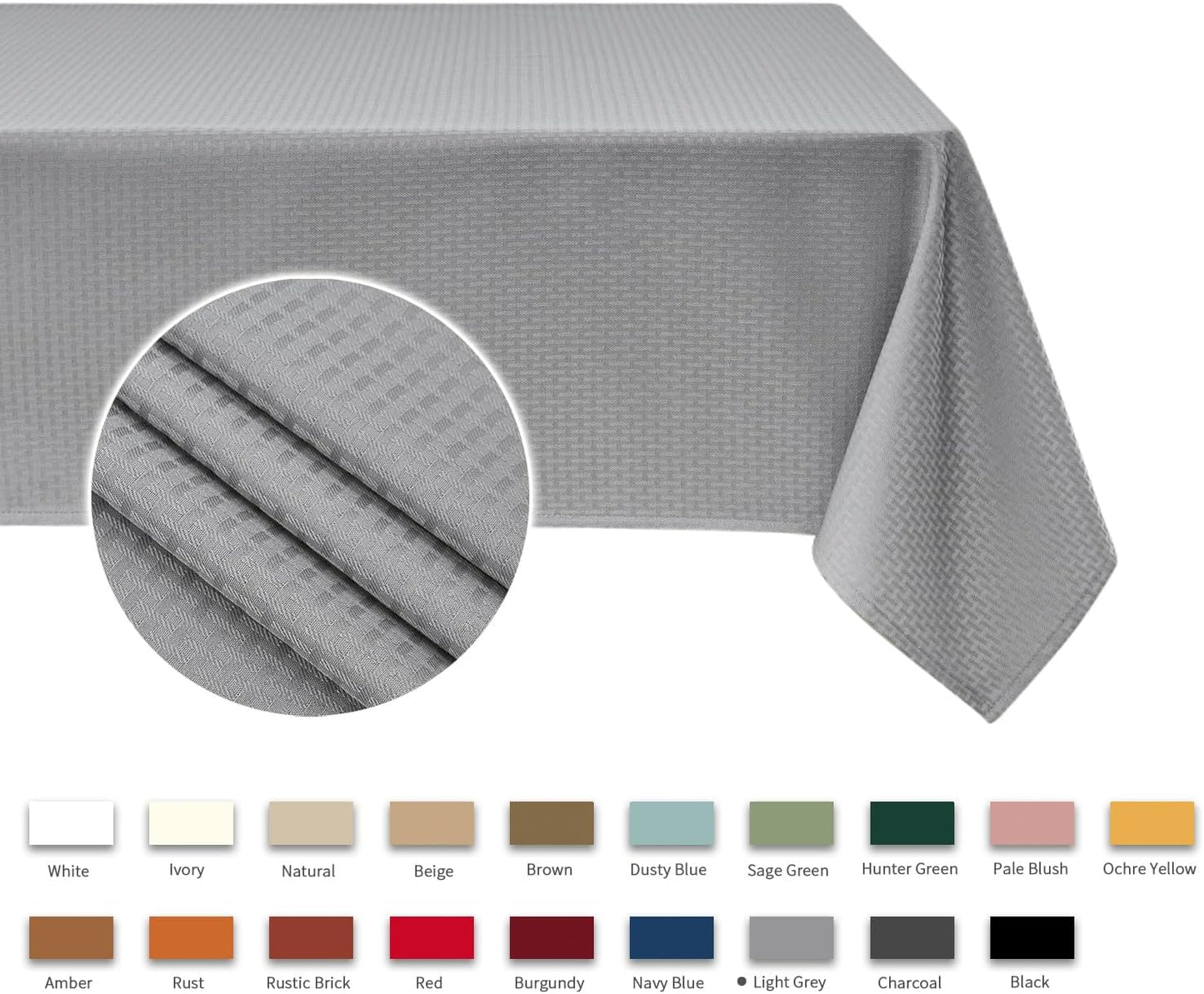 maxmill Rectangle Tablecloth Weaved Pattern Waterproof Spillproof Wrinkle Free Table Cloth, Kitchen Dining Tabletop Decoration, Fabric Table Cover for Holiday Parties, 52 x 70 Inch, Light Grey