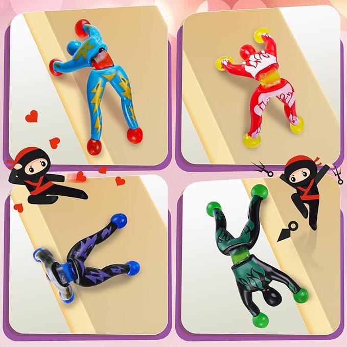32Pack Sticky Wall Climbing Men Ninja Toy Set, Valentines Day Gifts Cards for Kids Students Classroom Exchange Prize, Valentine's Party Favors for Boys Girls, Valentine's Greeting Cards